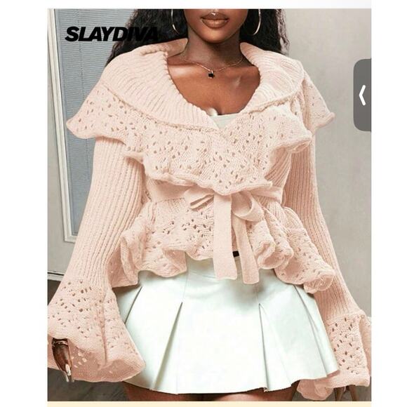 Sweet hallow out ruffle flare cardigan sz s - Picture 1 of 6